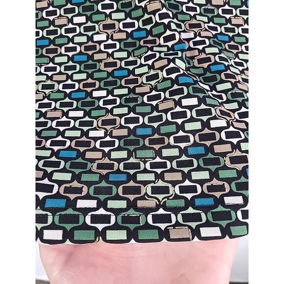 Vintage 90s Babydoll Top Black Green Geometric Flutter Short Sleeve Bow Boho USA - Picture 2 of 15